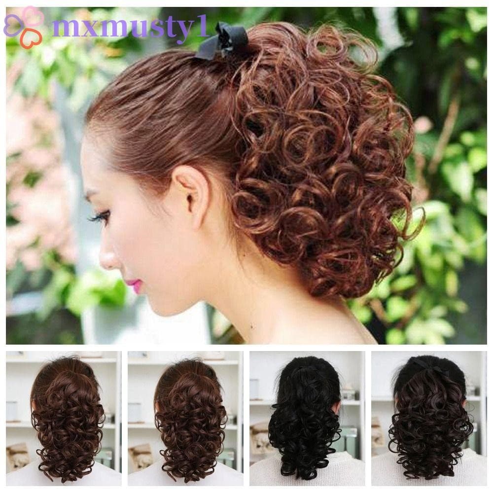 MXMUSTY Peruca De Rabo De Cavalo Com Cordão , Extensão De Cabelo Fofo , Curto E Ondulado , Cauda Natural Falso