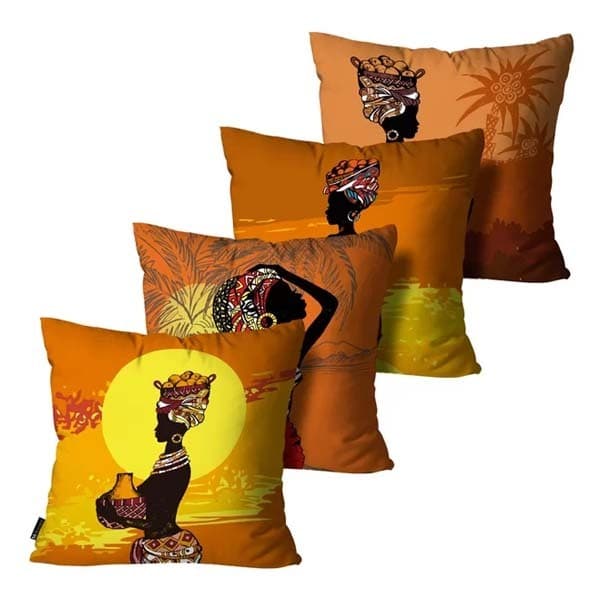 Kit com 4 Capas de Almofadas Africana Colorido - 45X45