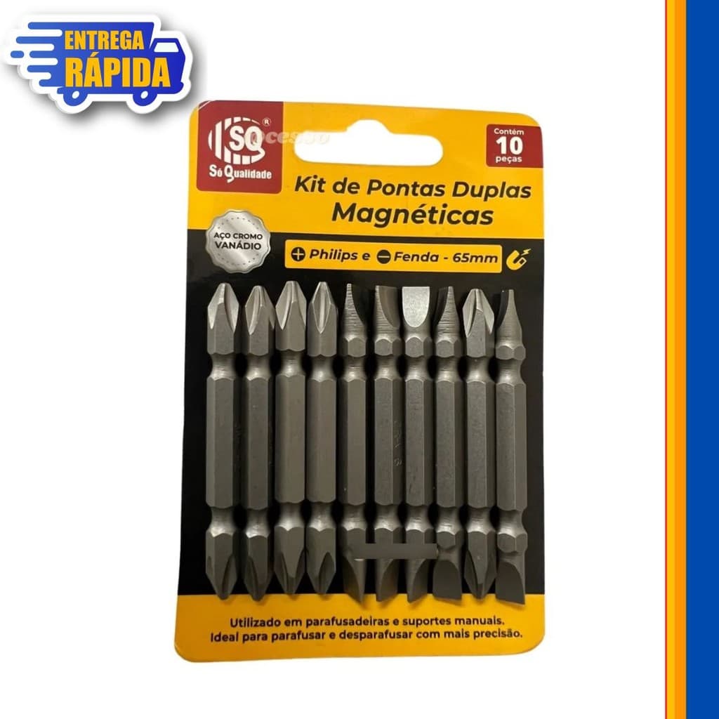Kit Ponteira Magnético Parafusadeira Com 10 Bit Ponta Dupla + 1 rolo de fita isolante 5 mts