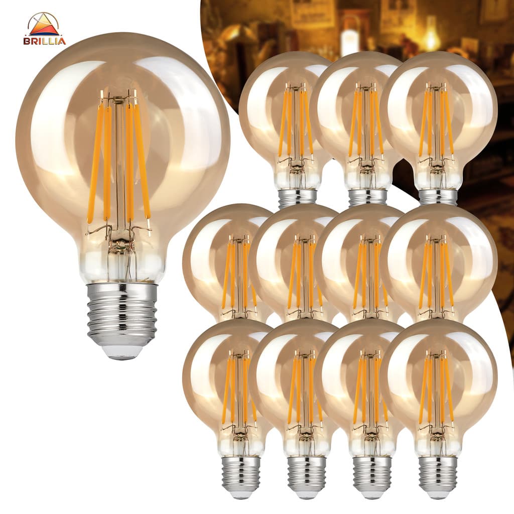 KIT 5 a 12 Lâmpada Filamento LED G80 4W E27 Âmbar Estilo Retrô Vintage Luz Quente Edison Bivolt