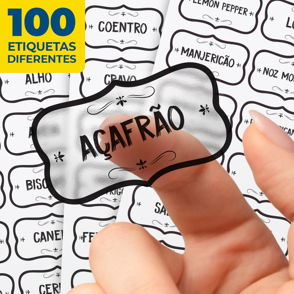 Etiquetas para Temperos - 100 un. Vinil transparente 5x3cm - Adesivo Para Potes de Mantimentos