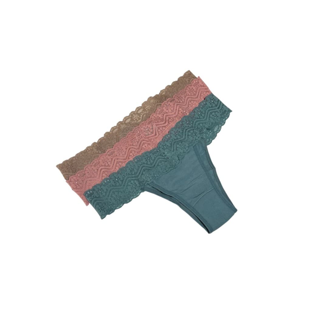 Kit 3 Calcinhas Tanga Cós de Renda em Fibra de Bambu Forro De Algodão Confortável