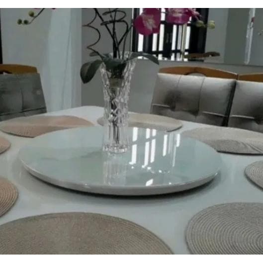 Centro Giratória Para Mesa Vidro Fixo Laqueado 60cm Off White