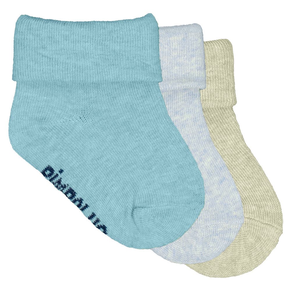 Kit 3 Pares Meia Lisa Com Vira Azul/Verde Pimpolho