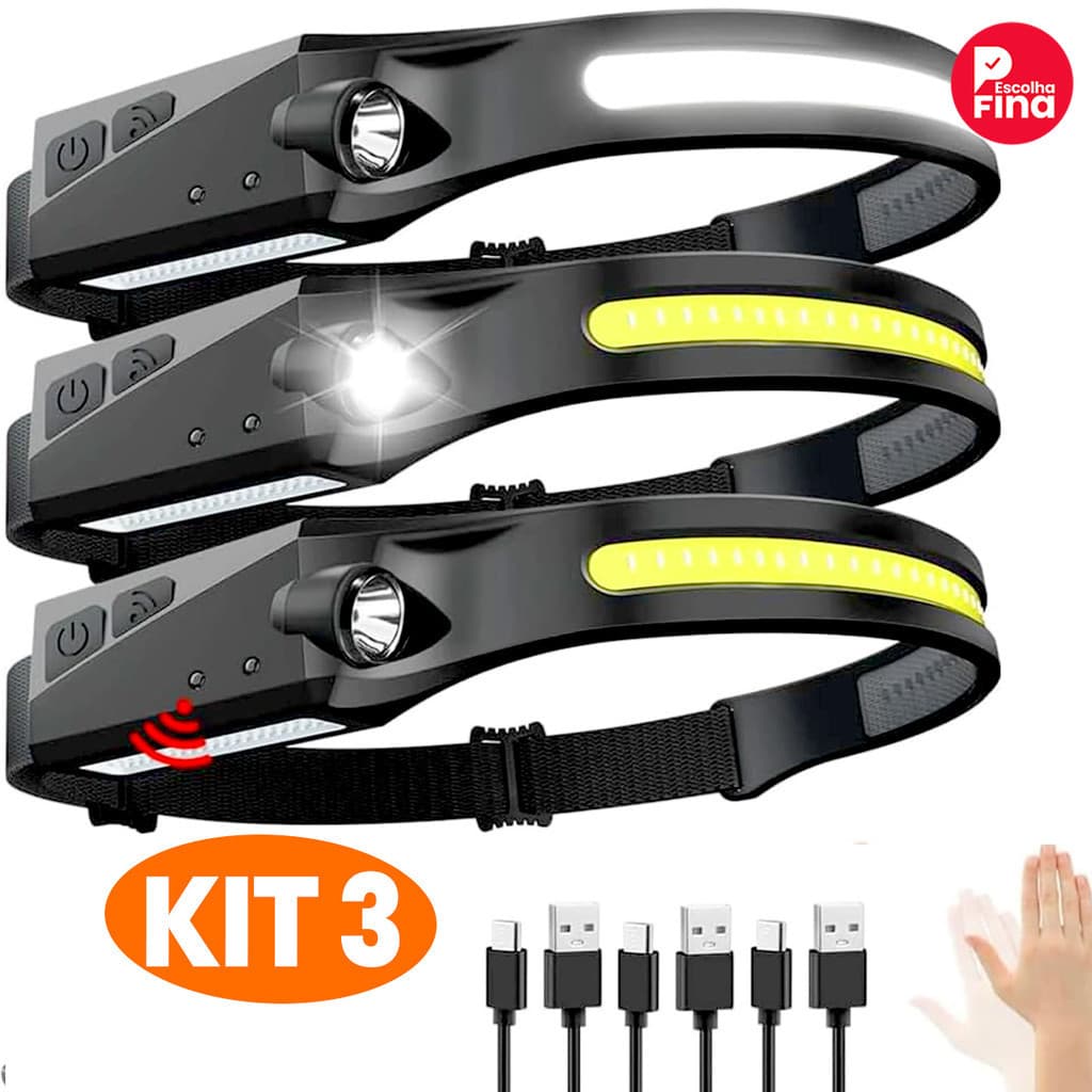 Faróis recarregáveis, com 3 LEDs, corpo esportivo, muito adequado para Camping, lanterna com recarregável por USB