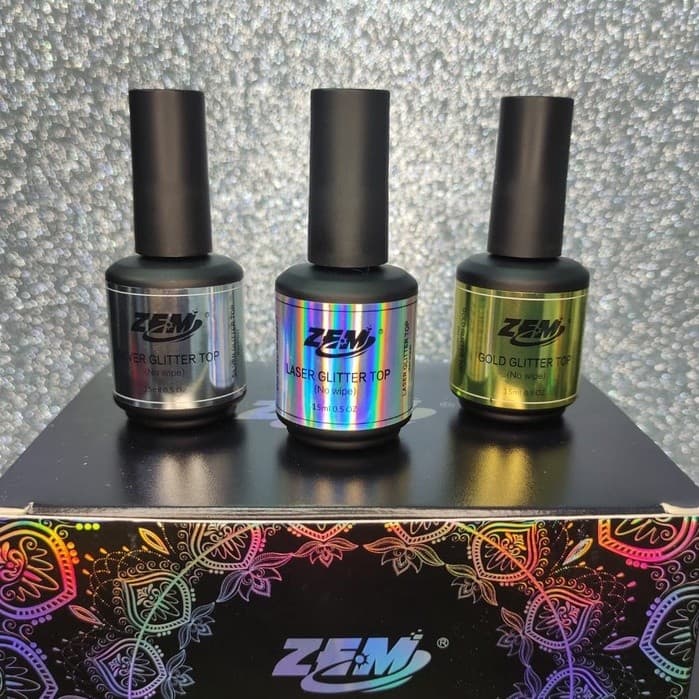 Top Coat Com Glitter Para Unhas 15ML - Zem/silver glitter top/ Laser/Gold &_& TopZemShop&