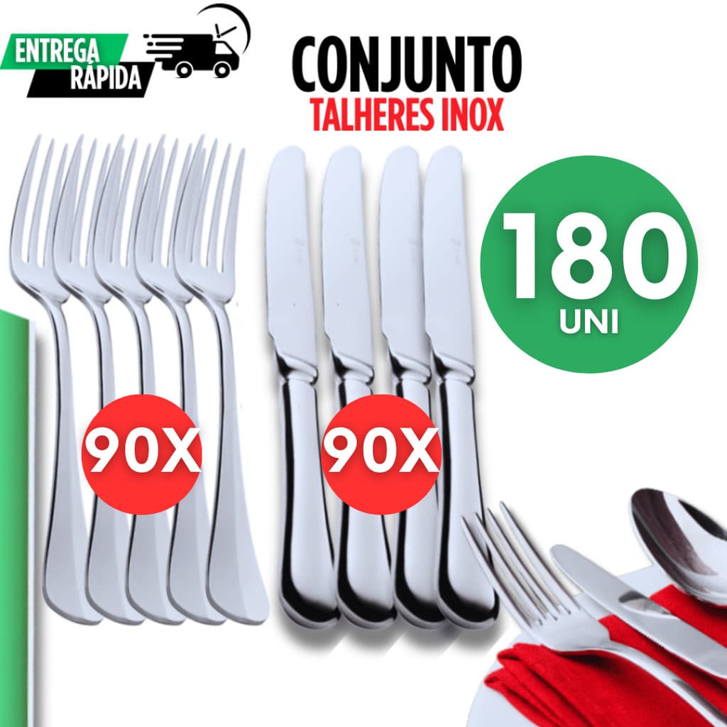 Jogo 180 Talher Facas Garfos Inox Premium Cozinha Restaurante Bar Qualidade Resistência Talheres