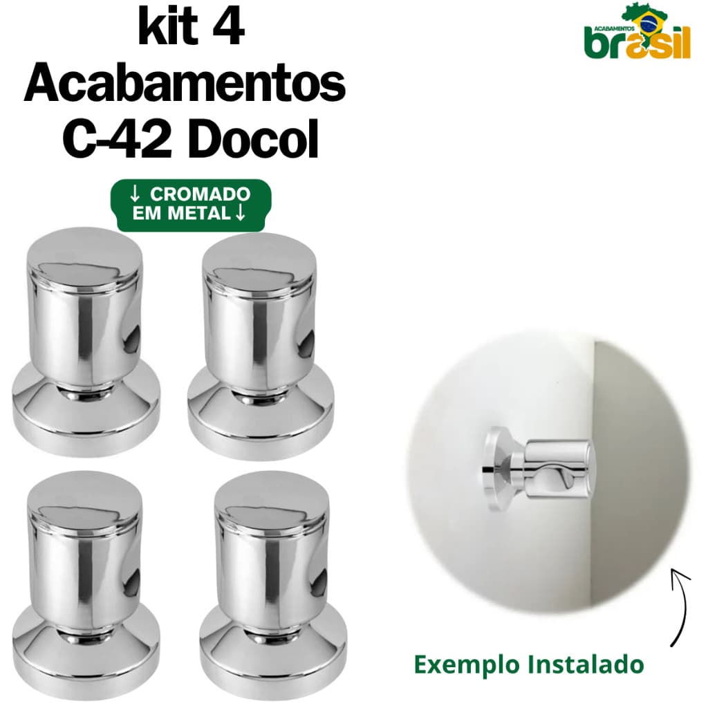 Acabamento Registro metal Pressão/Gaveta C42 padrão Docol 1/2, 3/4 Metal Chuveiro Kit 4 acabamentos