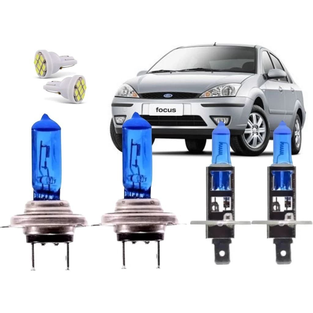 Kit Lâmpadas super Branca Ford Focus 2004 > 2015 Alto e Baixo H1 H7 T10