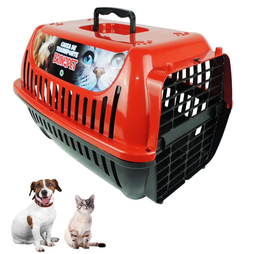 Caixa Gaiola Transporte Coelhos Cachorros Gatos Hamster N2 na Cor Vermelha Brinqpet