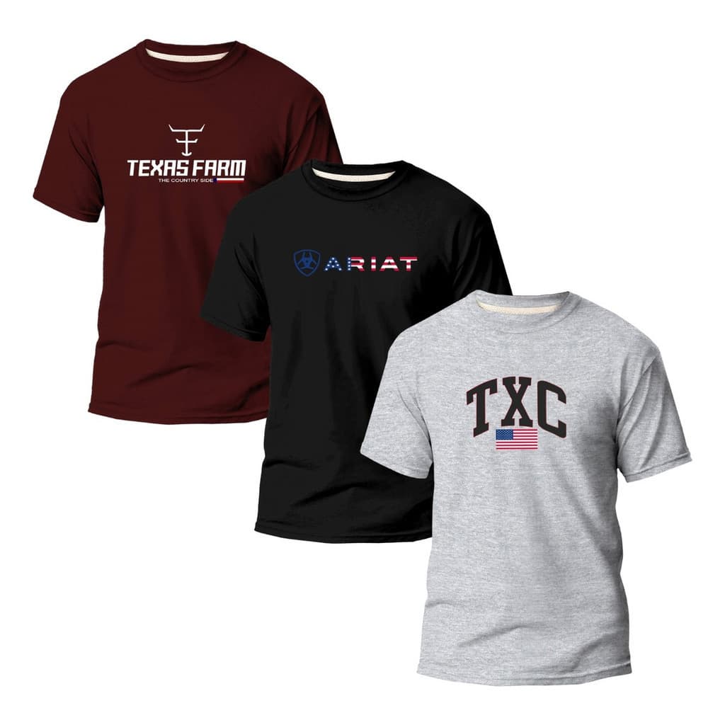Kit 3 Camisetas Masculina Variáveis Country Rodeio Texas T02