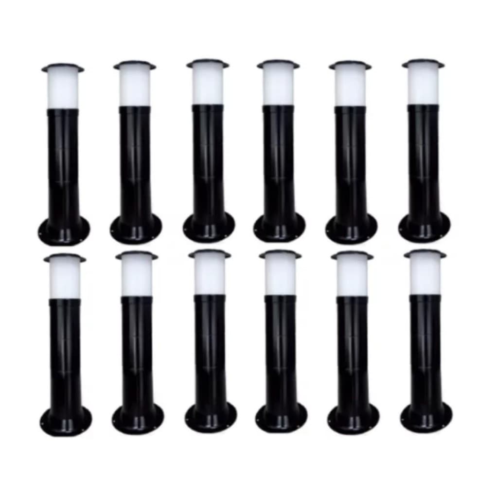 Poste Balizador Luminária Sítio Jardim 50cm Preto Kit 12