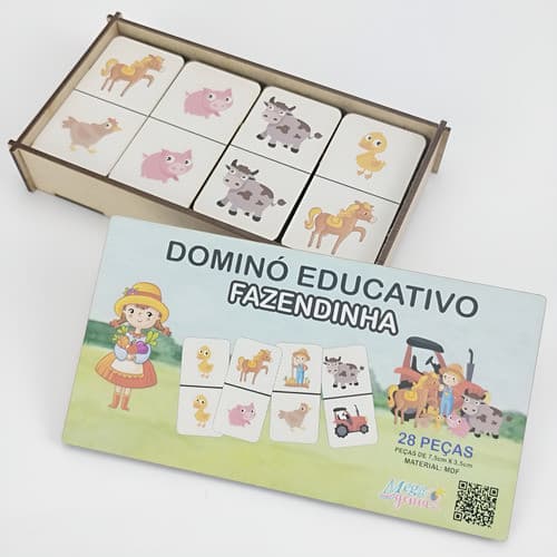 Dominó Jogo Educativo Infantil Fazendinha 28pcs Mdf criativo Pedagógico