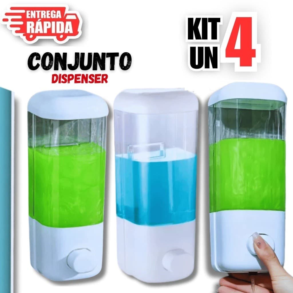 Combo 4 Peças Dispenser de Sabonete Líquido Sabão ou Álcool Gel, Detergente Casa Banheiro Cozinha