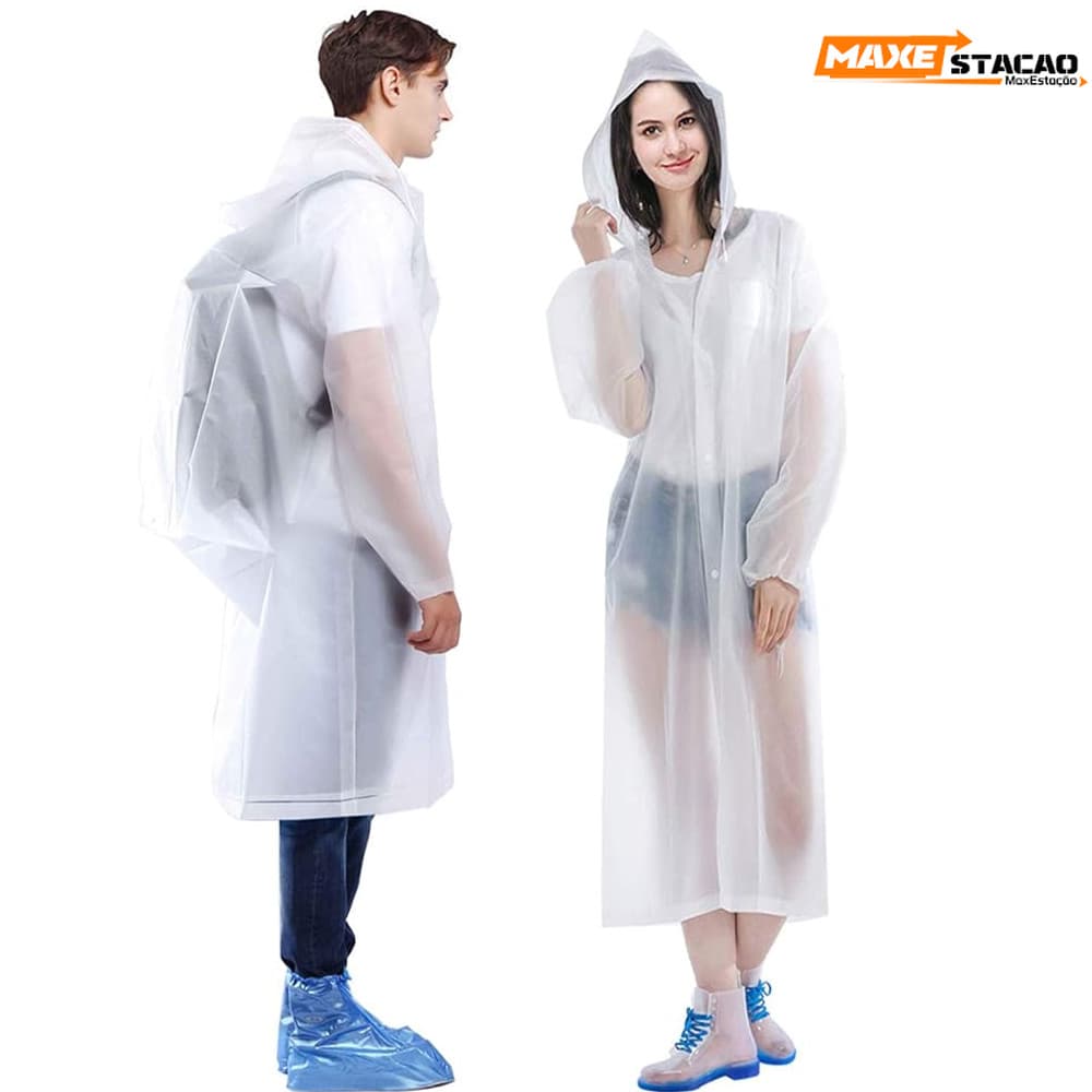 Conjunto Premium de Capa de Chuva e Capuz: Grossa, Longa, Transparente, Reforçada, Impermeável e Reutilizável