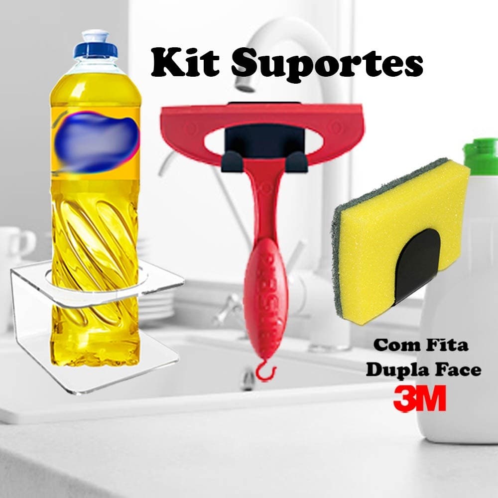 Kit Suporte Acessórios Cozinha Suporte para Detergente Rodinho de Pia e Bucha Esponja