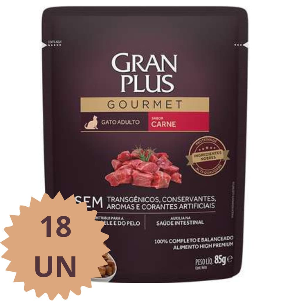 SACHE GRANPLUS GATO ADULTO CARNE CAIXA COM 18 UNIDADES