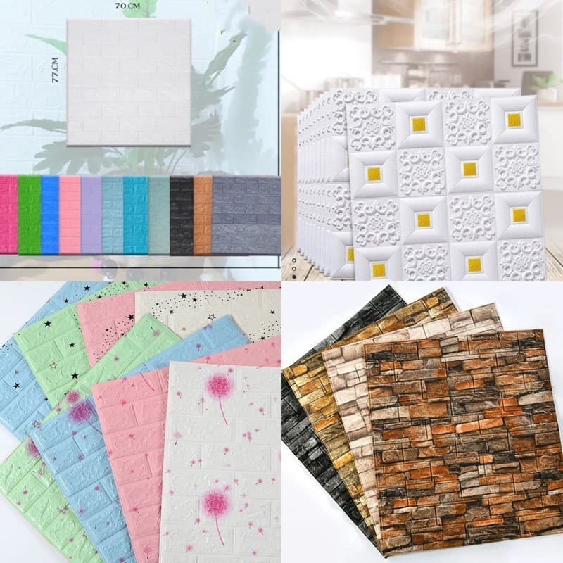 Kit 15 unidades de Placa Papel 70x77 cm Espessura 3mm 3D De Parede Espuma Tijolo Auto Adesivo