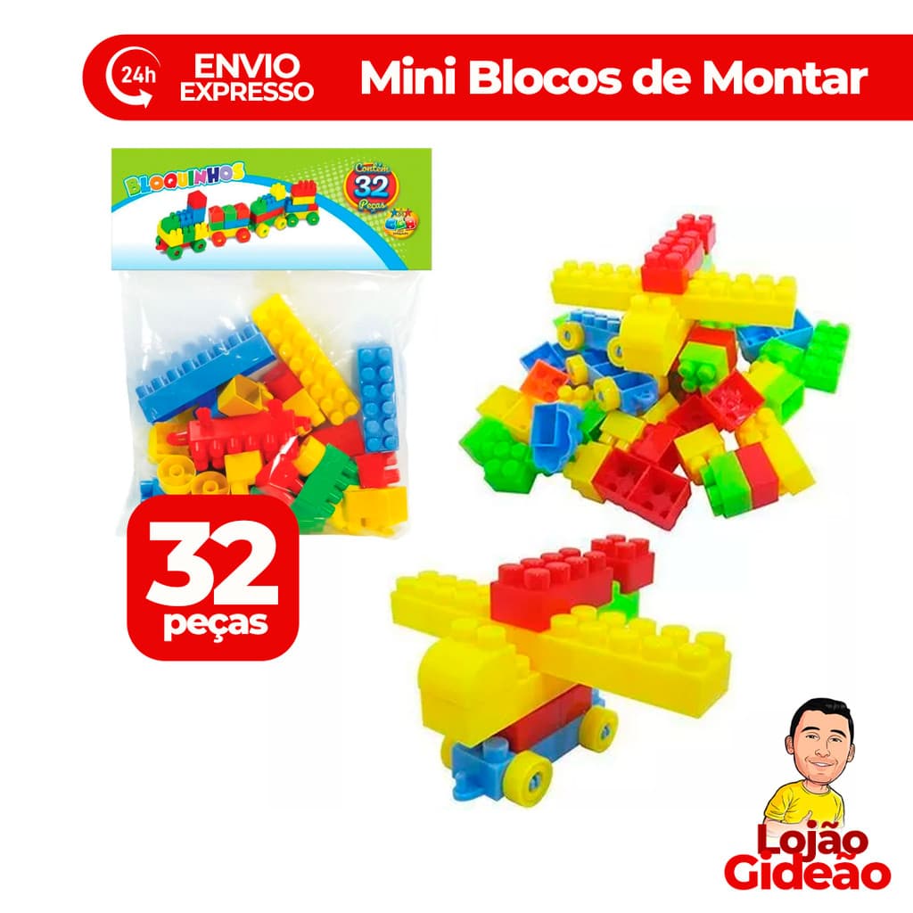 Bloco de Montar Pedagógico 32 Peças Brinquedo Montessoriano Blocos de Encaixe Infantil