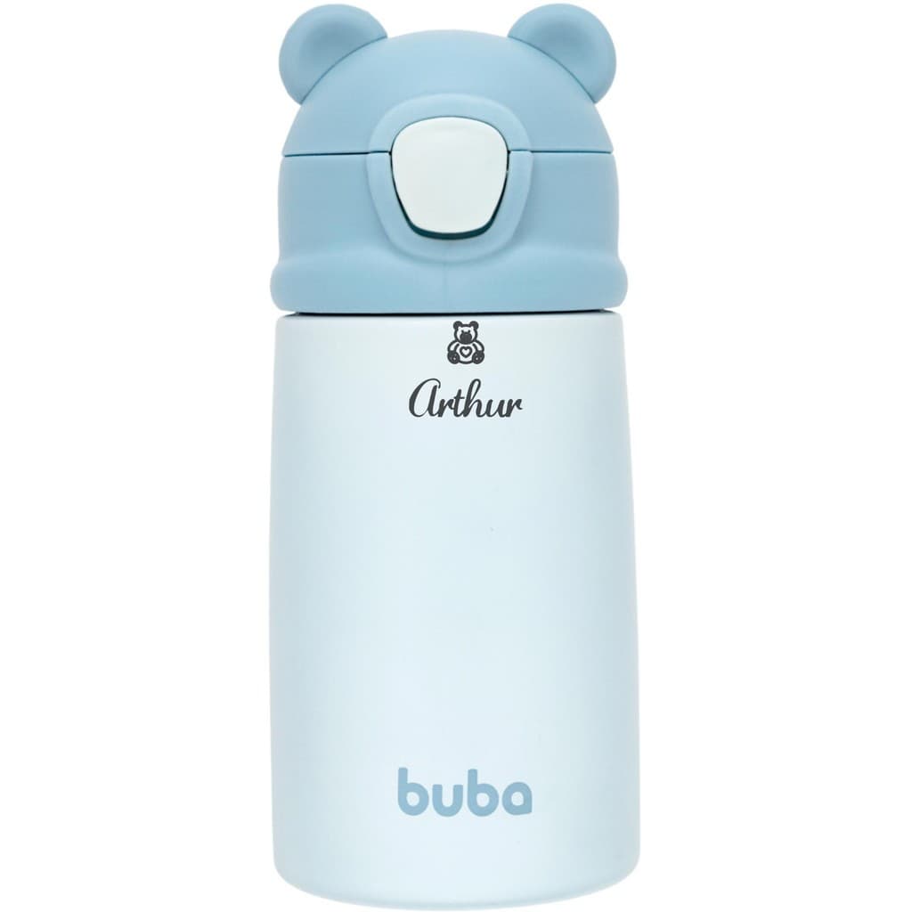 Copo Garrafa Térmica Buba Ursinho Azul Personalizado C/ Nome