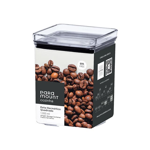 Pote Hermético Lumini Quadrado 1.000 ml para Alimentos Organizador Mantimentos