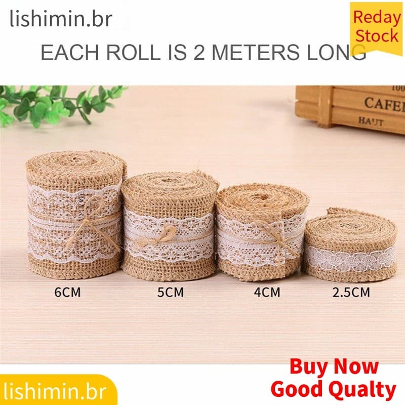 2 M Rolo De Fita De Serapilheira Natural Com Laço Branco Artesanato Diy Decoração De Casamento Fita De Linho Artesanal