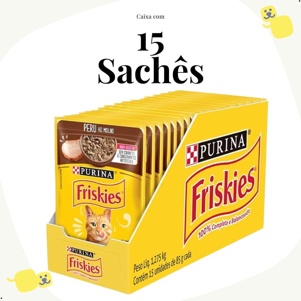 Kit 15 Sachê para Gatos Ração Úmida para Gatos Friskies Sabor Peru Ao Molho Caixa com 15un de 85g