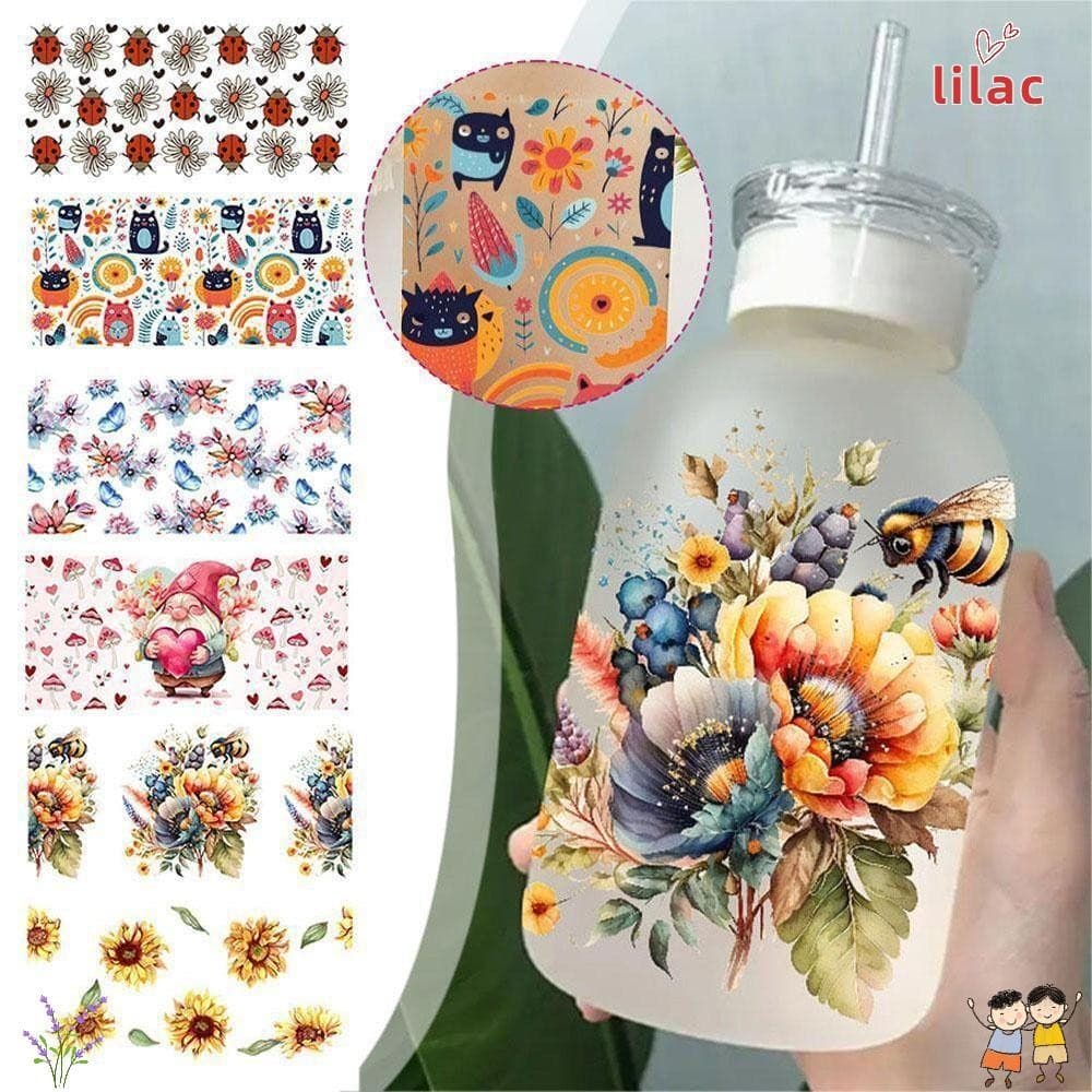 Adesivo De Copos De Vidro LILAC2 , Transferência UV DTF De Cores Vibrantes De Forte Adesão , Padrão De Flor