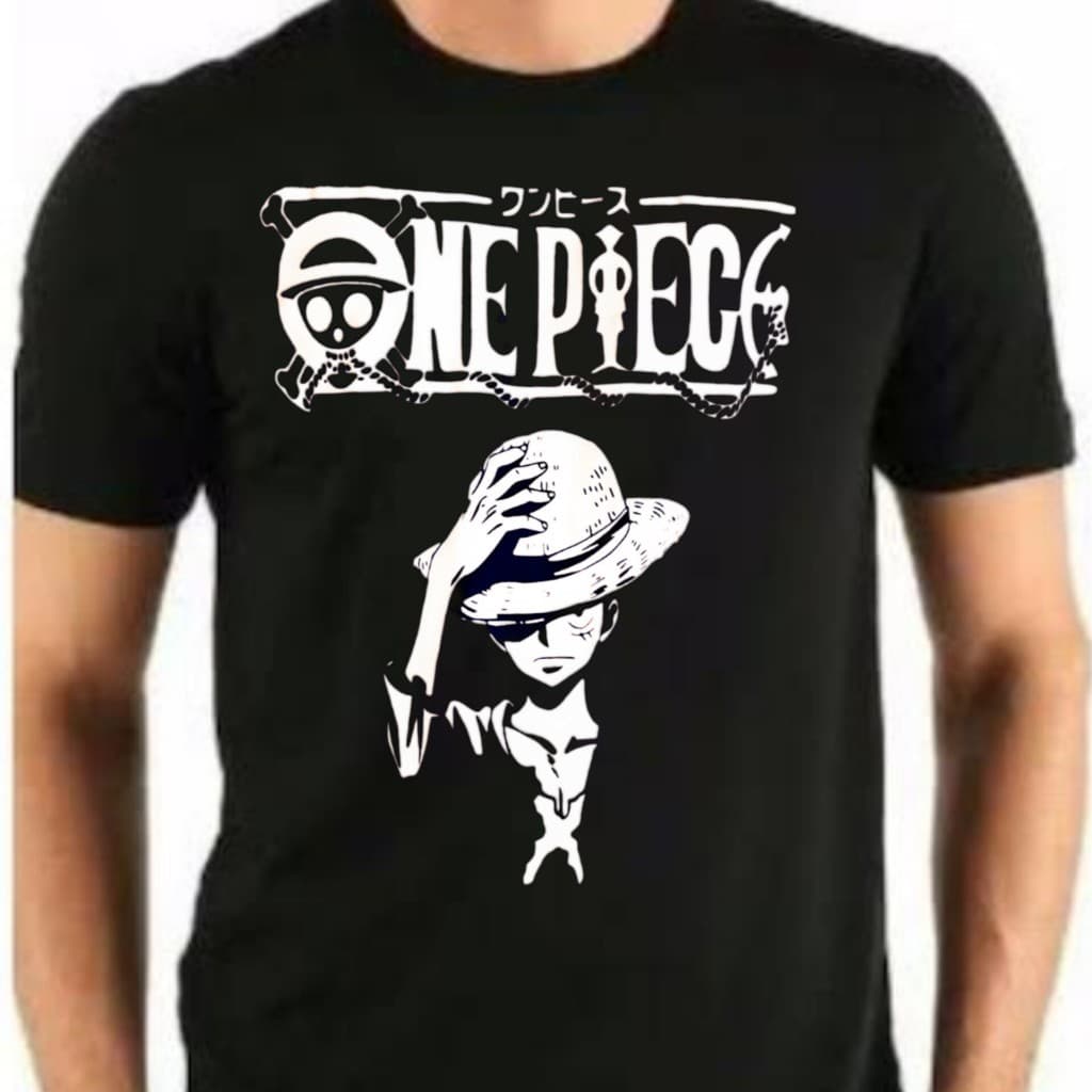 Camiseta Masculina Cor Preta Manga Curta, Camisa Anime Mangá One Piece Masculino T-shirt