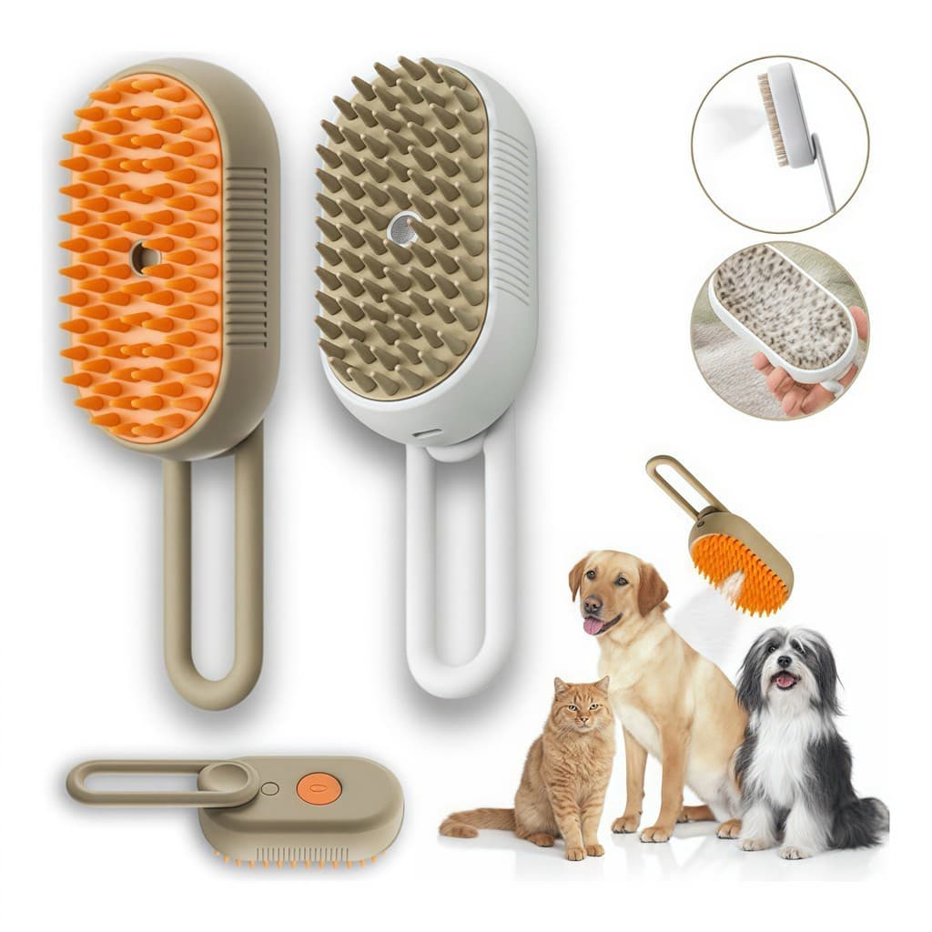 Escova A Vapor Para Gatos Cães 3 Em 1 Escovas Elétricas De Pêlos Pentes De Massagem Animais De Estimação Remoção