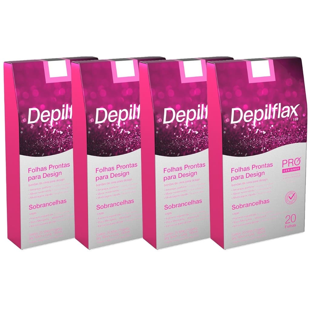 Kit 4 Caixas Folhas Prontas Depilatórias Design De Sobrancelhas Profissional Depilflax C/ 20un