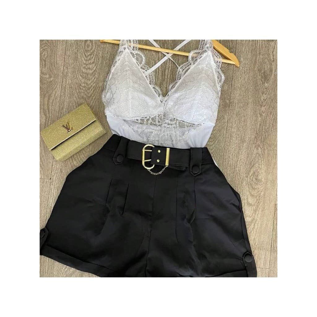 CONJUNTO SHORT ALFAIATARIA PLUS SIZE +BODY INST ALCINHA RENDA / REGULAVEL PLUS SIZE9 cinto modelo variado)