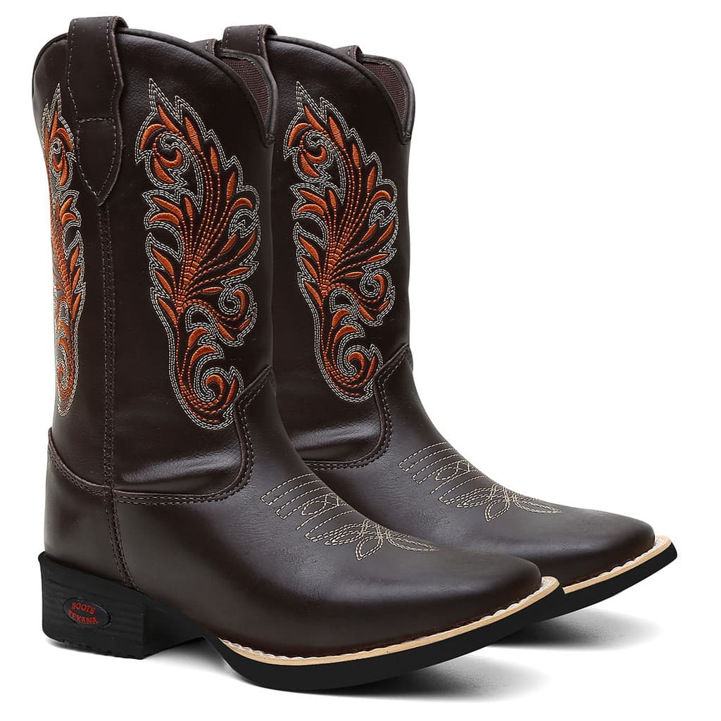 BOTA TEXANA FEMININA BORDADALATEGO CAFÉ/ECO CAFE Confortável Resistente COUNTRY COURO COWBOY REF6138