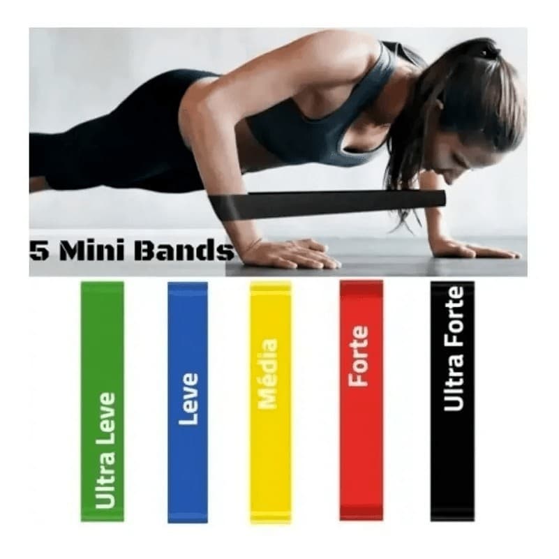 Kit 5 Faixas Elásticas Treino Pilates Fisioterapia Exercícios Casa Elástico Com 5 Níveis Fit Forte Academia Alongamento