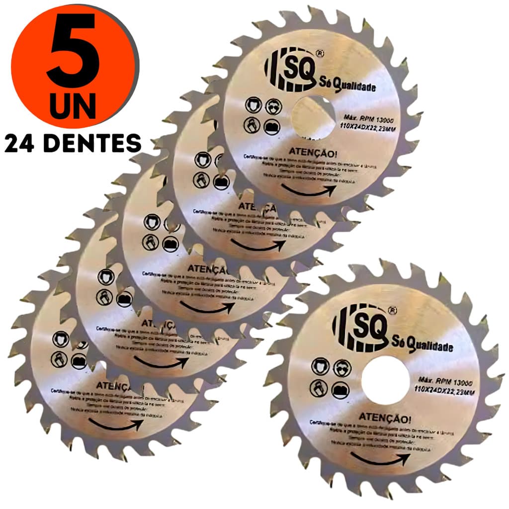 5 Discos de Corte Madeira Serra Maquita Esmerilhadeira 24 Dentes 4" Serra Circular/ 110 x 22,23mm