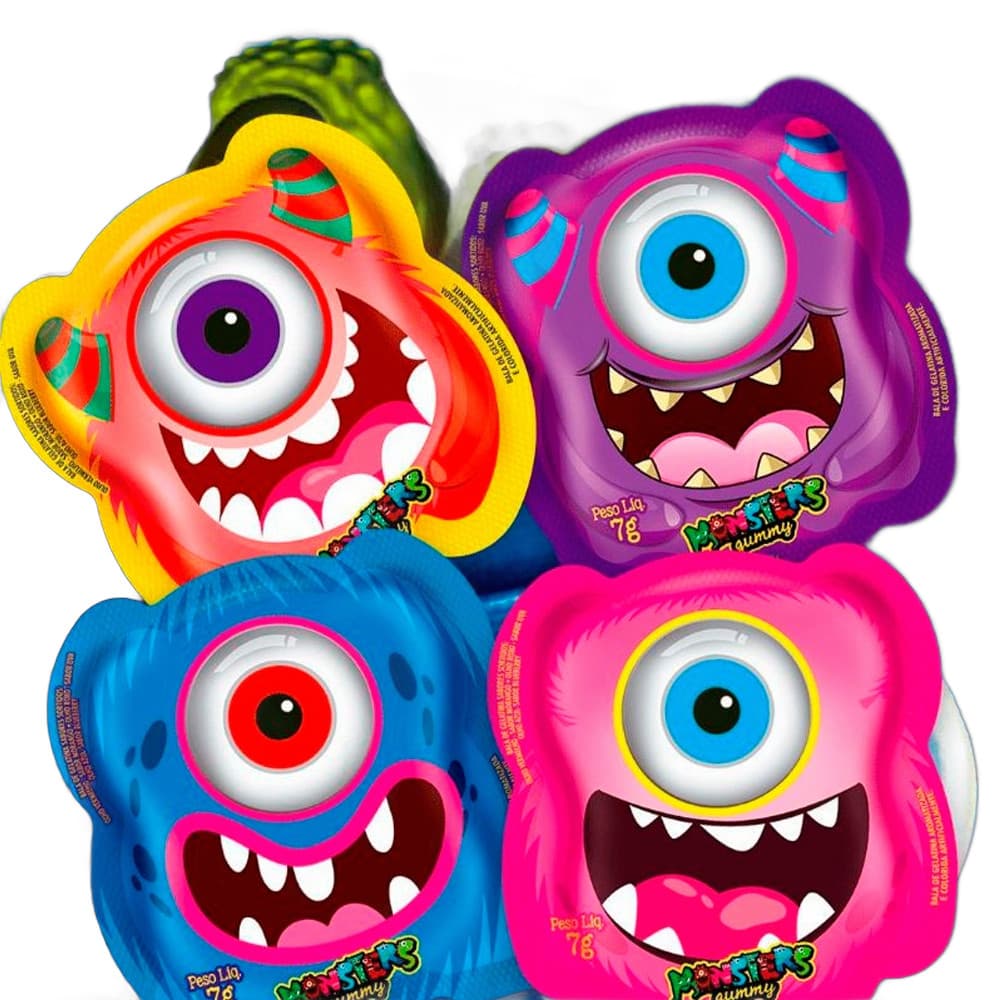 Kit com 4 Bala De Gelatina Gummy Monsters Dip Loko 7g