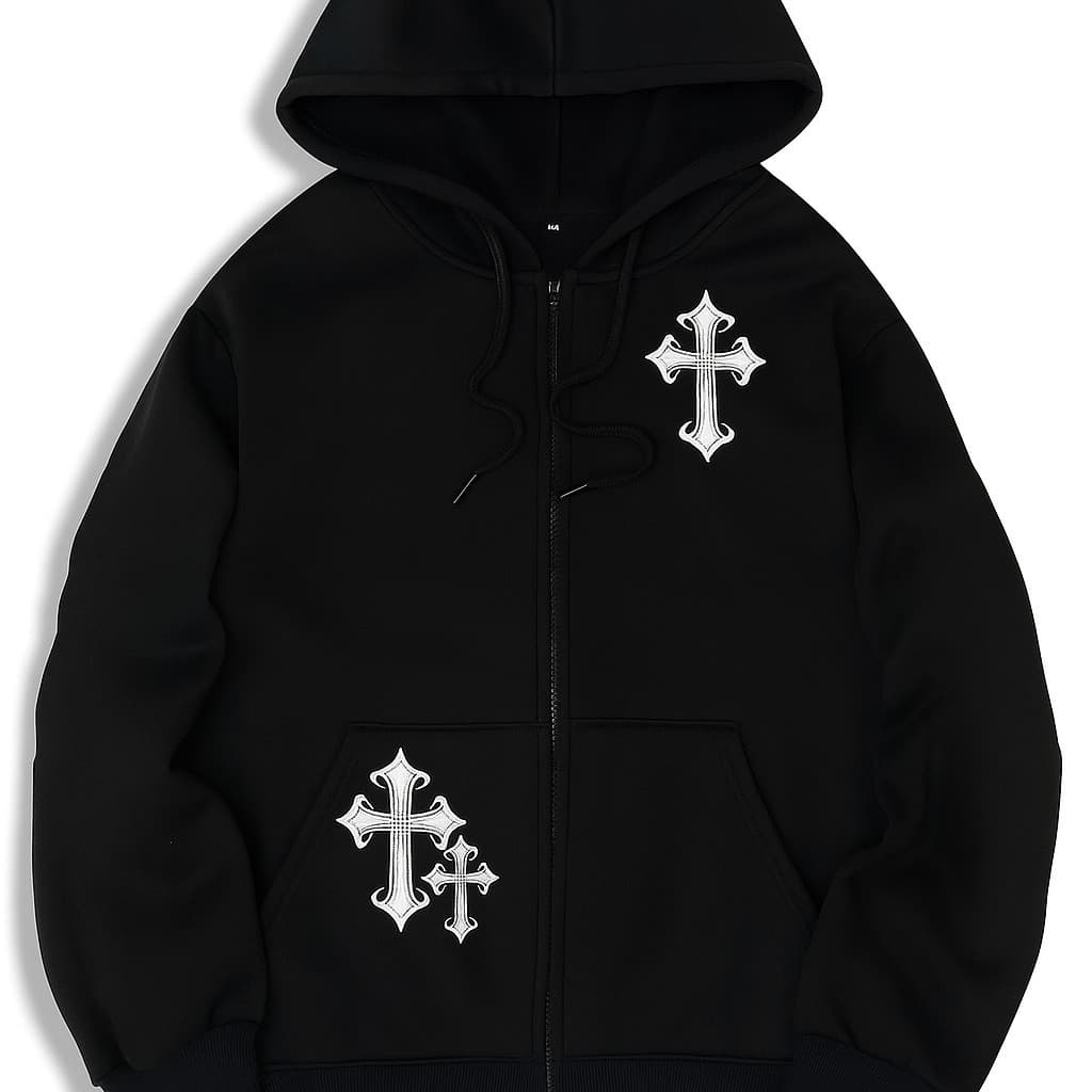 Moletom  Ziper Street  Cruz Religiosa Moda Urbana Streetwear Casual Gótico