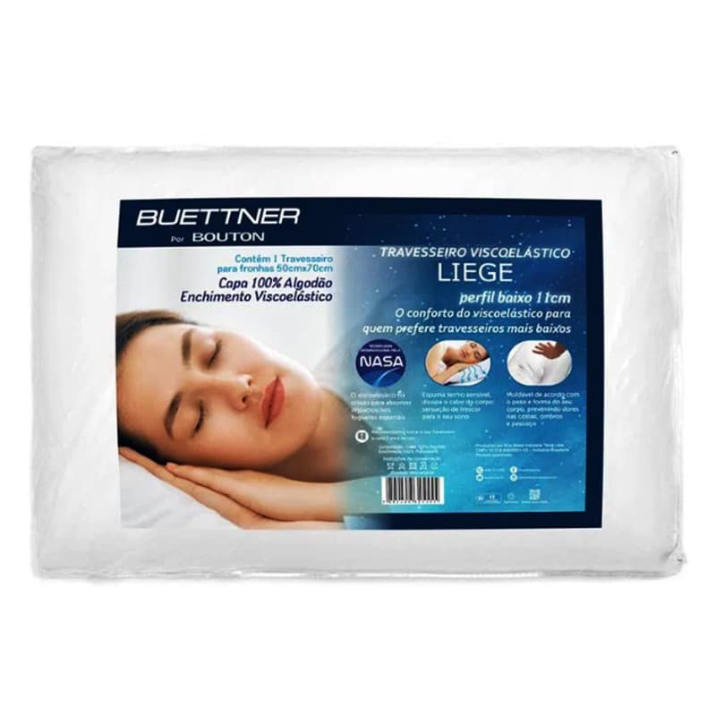 Travesseiro Buettner Perfil Baixo Liege 50cm x 70cm Branco