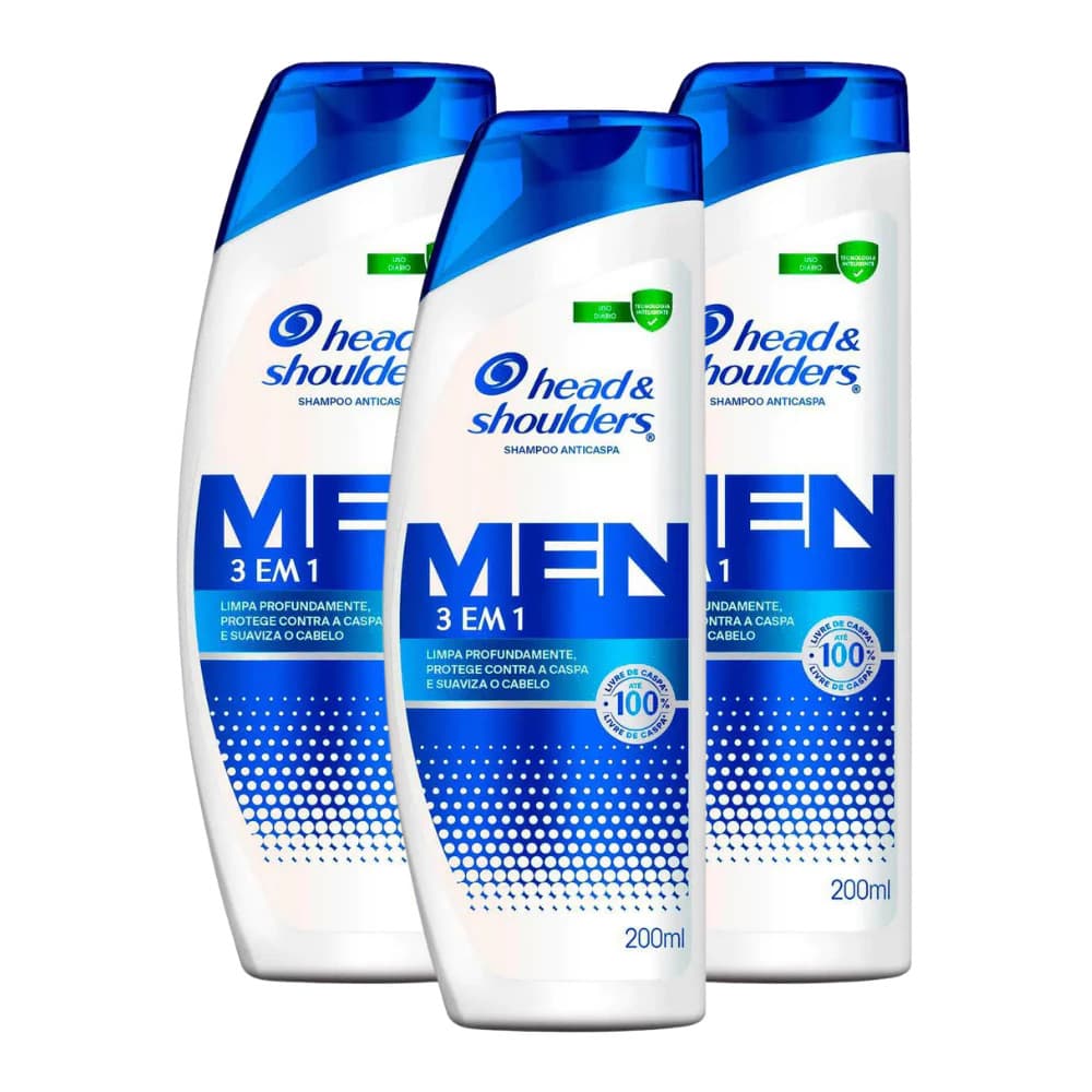 Shampoo Masculino Head & Shoulders 3 em 1 Anticaspa 200ml | Limpeza Profunda