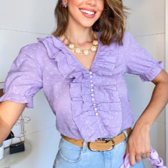 Estrela Fashion Blusa Poá Decote V Manga Curta Feminino 6212