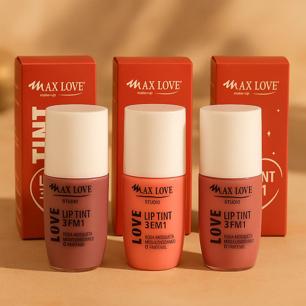 Lip Tint 3 em 1 Vegano Rosa Mosqueta+Ácido Hialuronico+D Pantenol Max Love