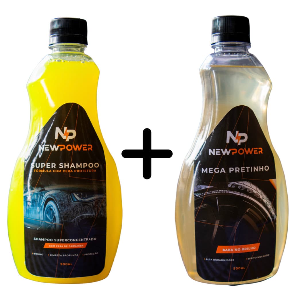 Shampoo Automotivo com PH Neutro para carros e motos + Mega Pretinho para Pneus 500ml cada NP