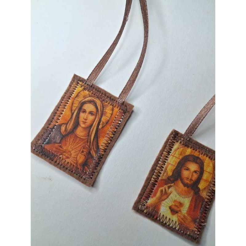 Escapulario de Lã Original, Dos Corações Sagrados, 3x4 liso e retrô.