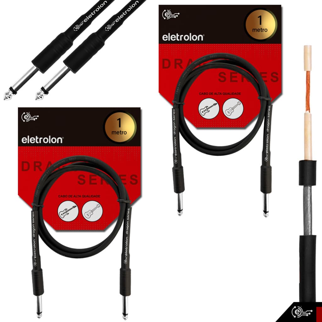 Kit 2 Cabo P10 P10 Mono Para Violão Guitarra Baixo 1m Metro