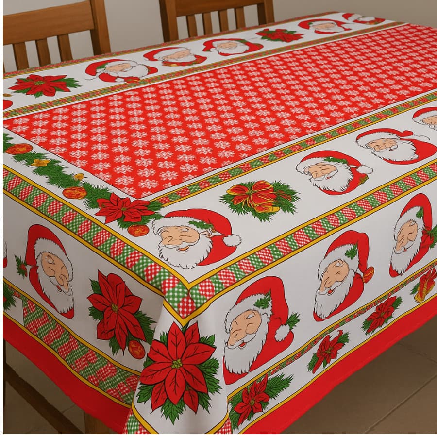 Toalha de Mesa Oxford Natal Estampada Papai Noel Vermelho Verde Enfeites Natalinos Ceia Jantar Decoração Mesa Cozinha