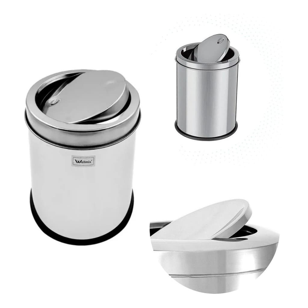 Lixeira Basculante Inox 5 Litros Compacta Aço Anti-Corrosão Tampa Automática Cozinha Banheiro Escritório