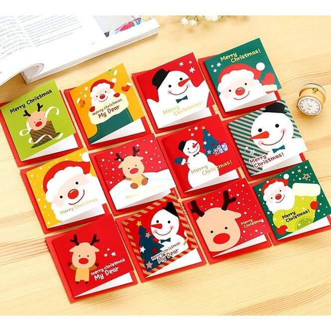 24 Pçs/Lote Cartão Temático De Natal Feliz De Mensagem Com Envelope Ano Novo