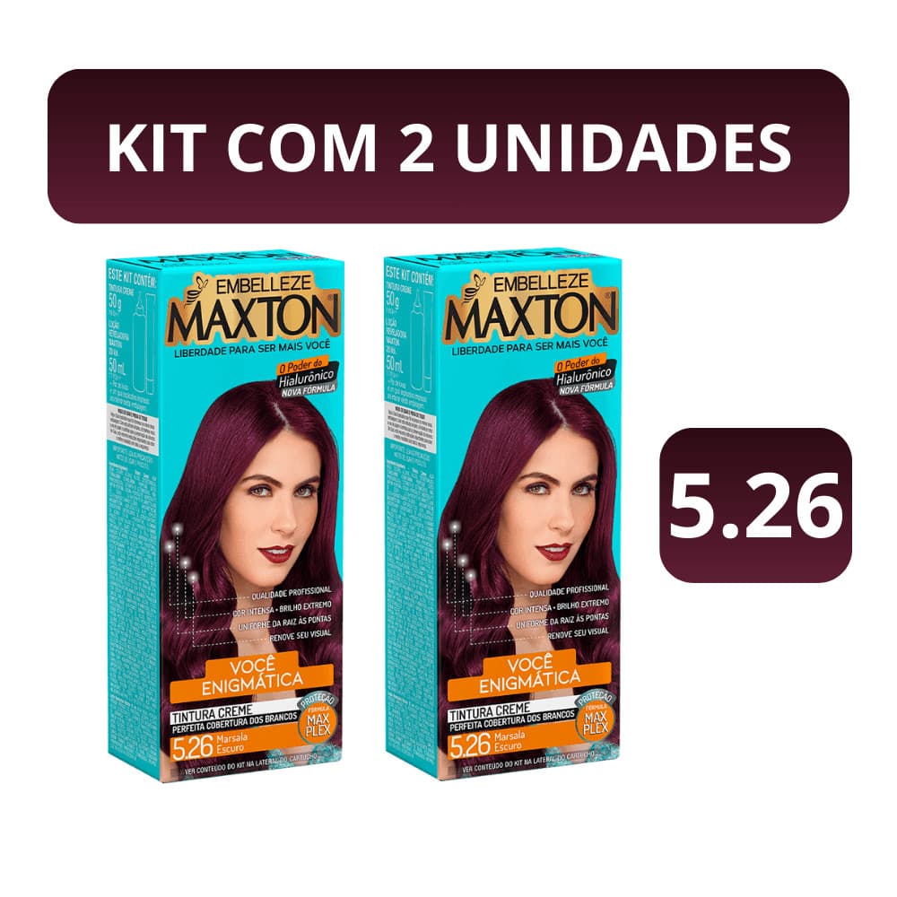 Kit c/2 Tinta de Cabelo Maxton 5.26 Marsala Escuro – Coloração Intensa e Cobertura Perfeita dos Fios
