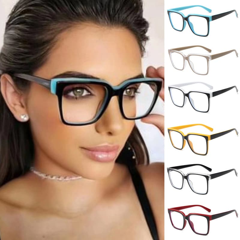 Moda Dupla Cor Feminina Óculos De Olho De Gato Quadro Retro TR90 Claro Anti-Azul Luz