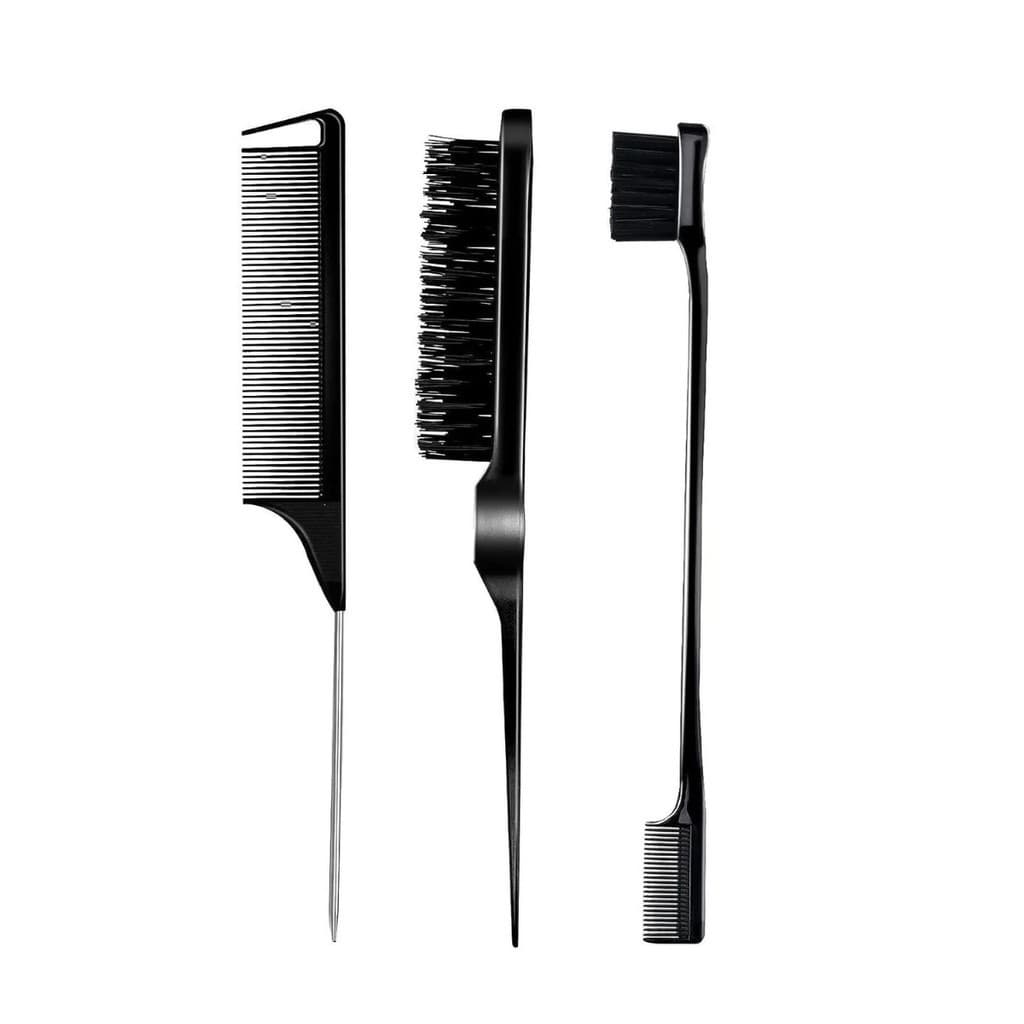 Kit Pente de Carbono Antstático Escova Para Baby Hair 2x1 e Escova Para Aplicação de Lace